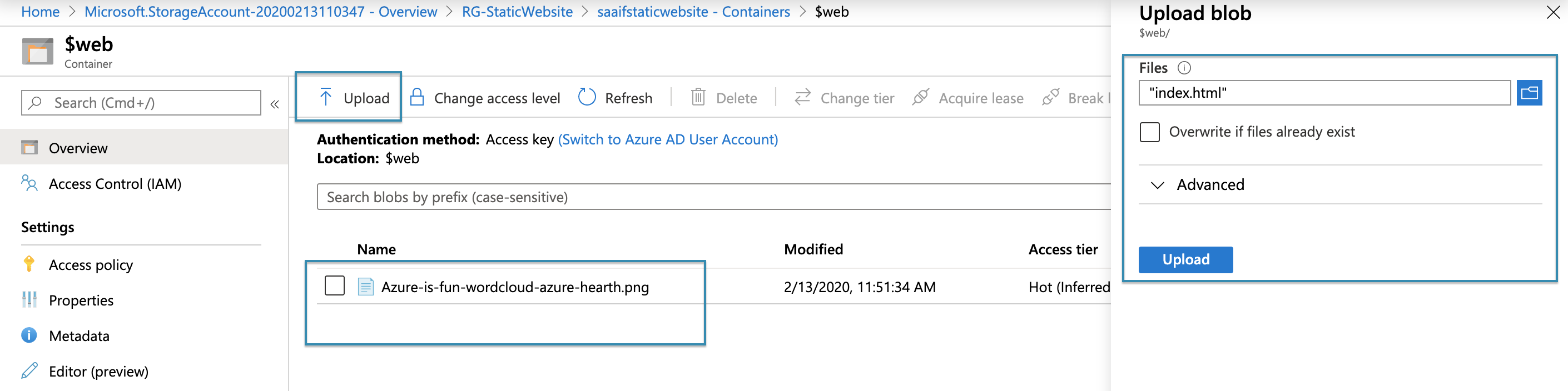 Upload files to Azure blob