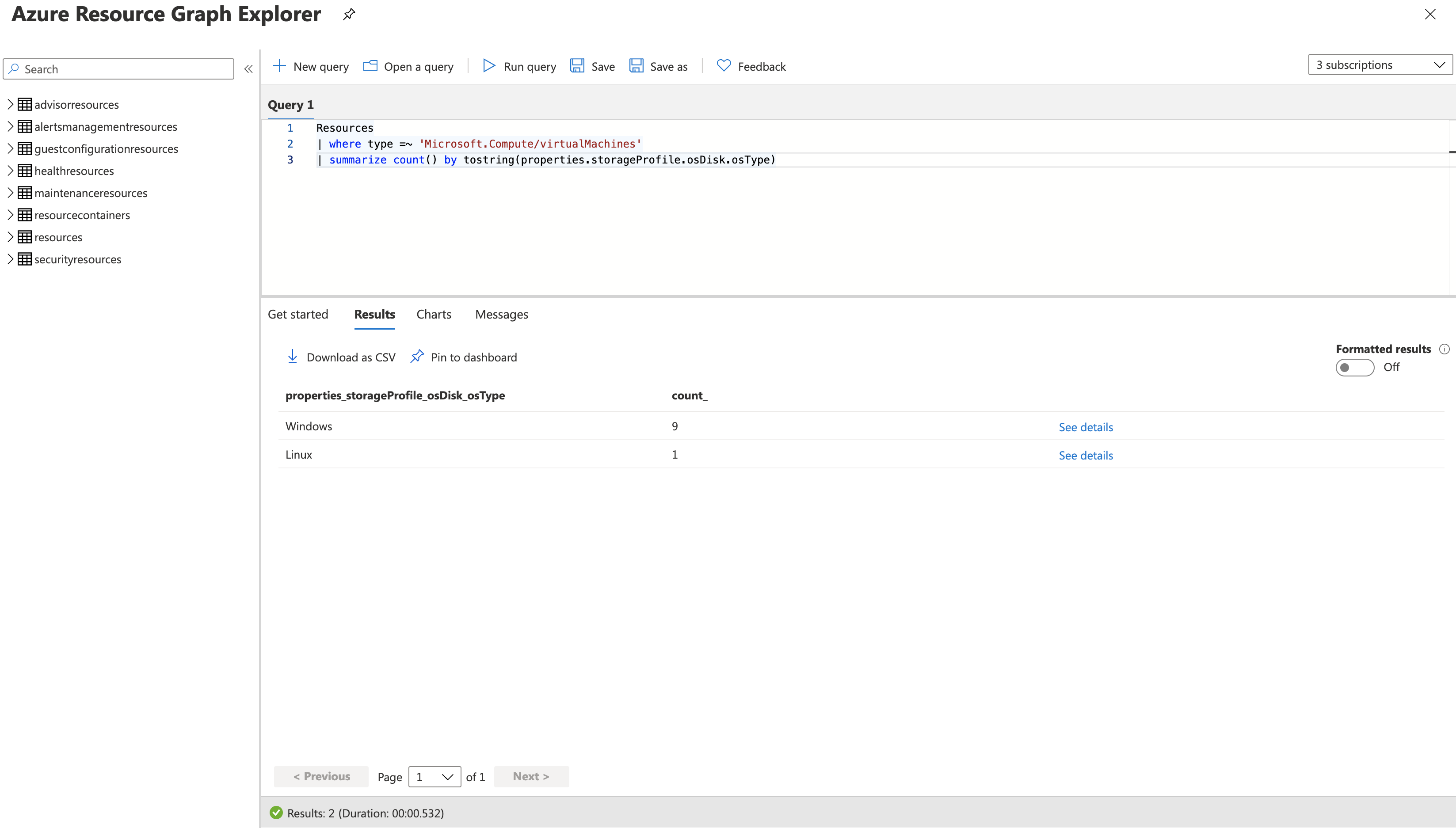 Azure Graph Explorer Query Result