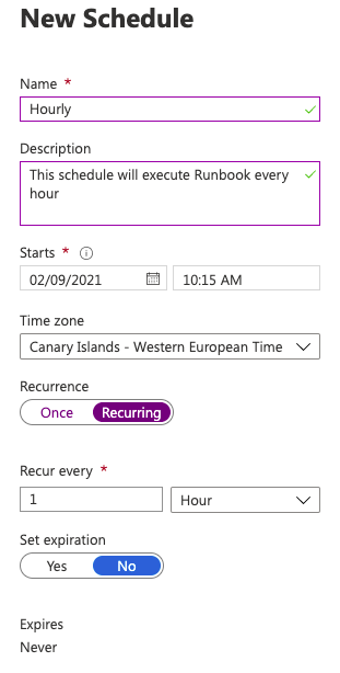 Azure Automation Schedule