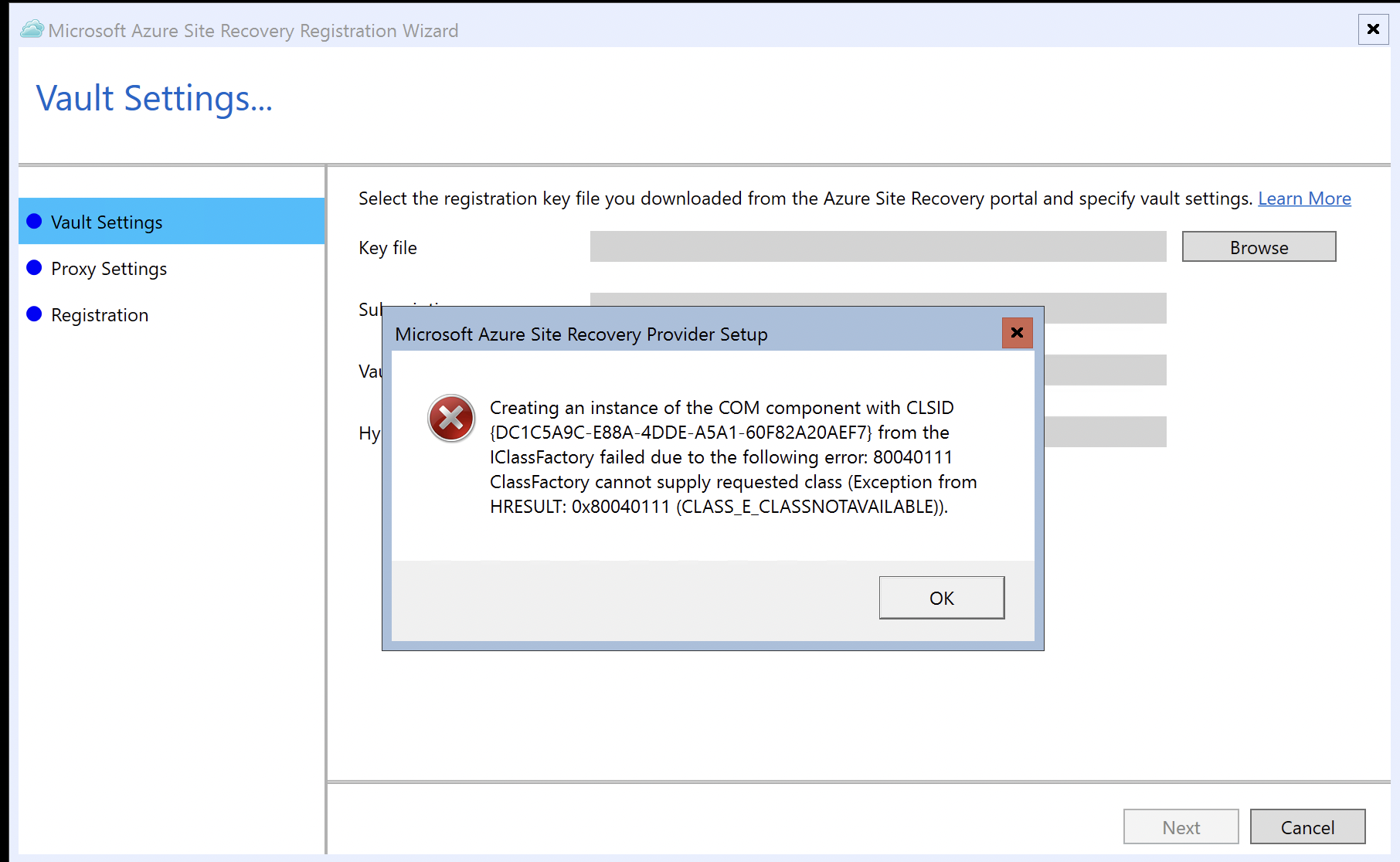 Server Core Error Message COM component with CLSID - 80040111 - AzureIs.Fun