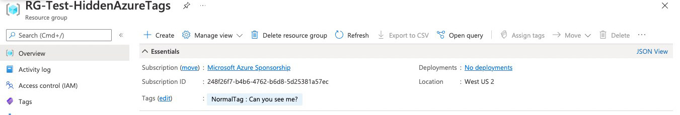 Azure Portal Hidden Tags Portal View