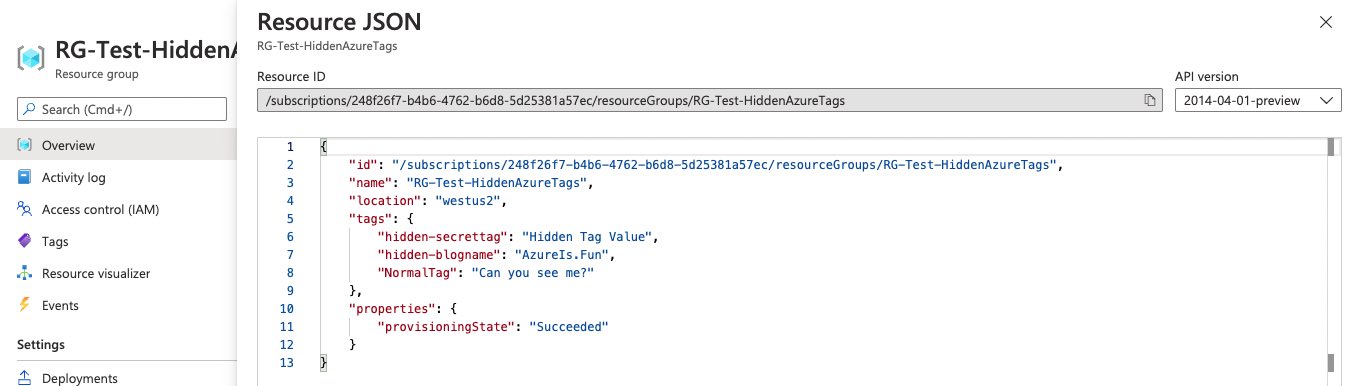 Azure Portal Hidden Tags JSON View